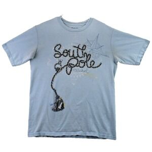 South Pole Wicked Graphic T Shirt Mens Size Large Light Blue Rope Compass Design